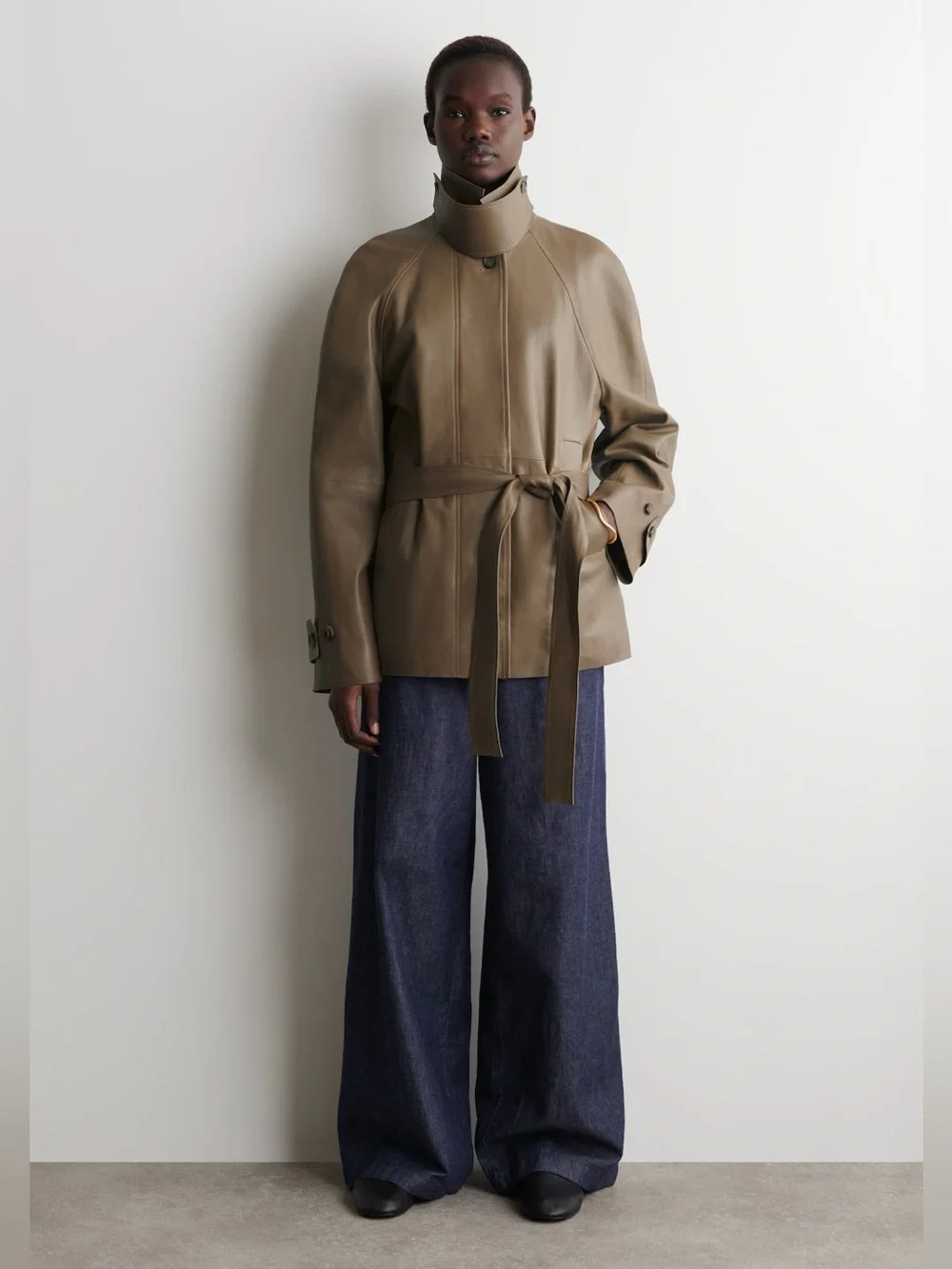COS DENIM WIDE LEG DRAWSTRING PANTS 6 indigo LINEN BLEND MINIMALIST Casual